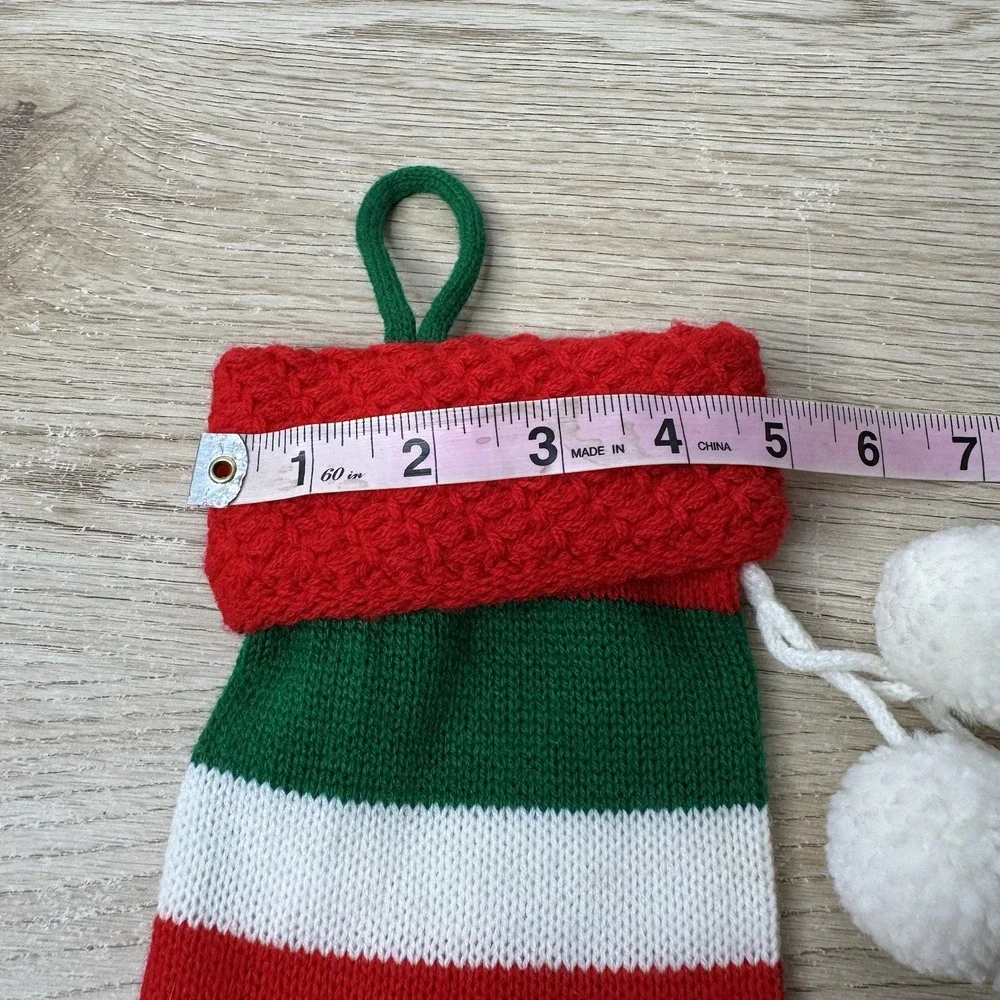 Vintage Knit Christmas Stockings Red‎ Green & White Striped Holiday Classic 21